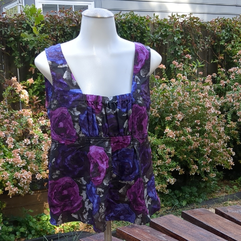Michael Kors Purple and Black Floral Tank Top
